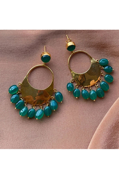 Gold Finish Emerald Dangler Earrings In Sterling Silver