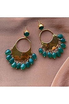 Gold Finish Emerald Dangler Earrings In Sterling Silver