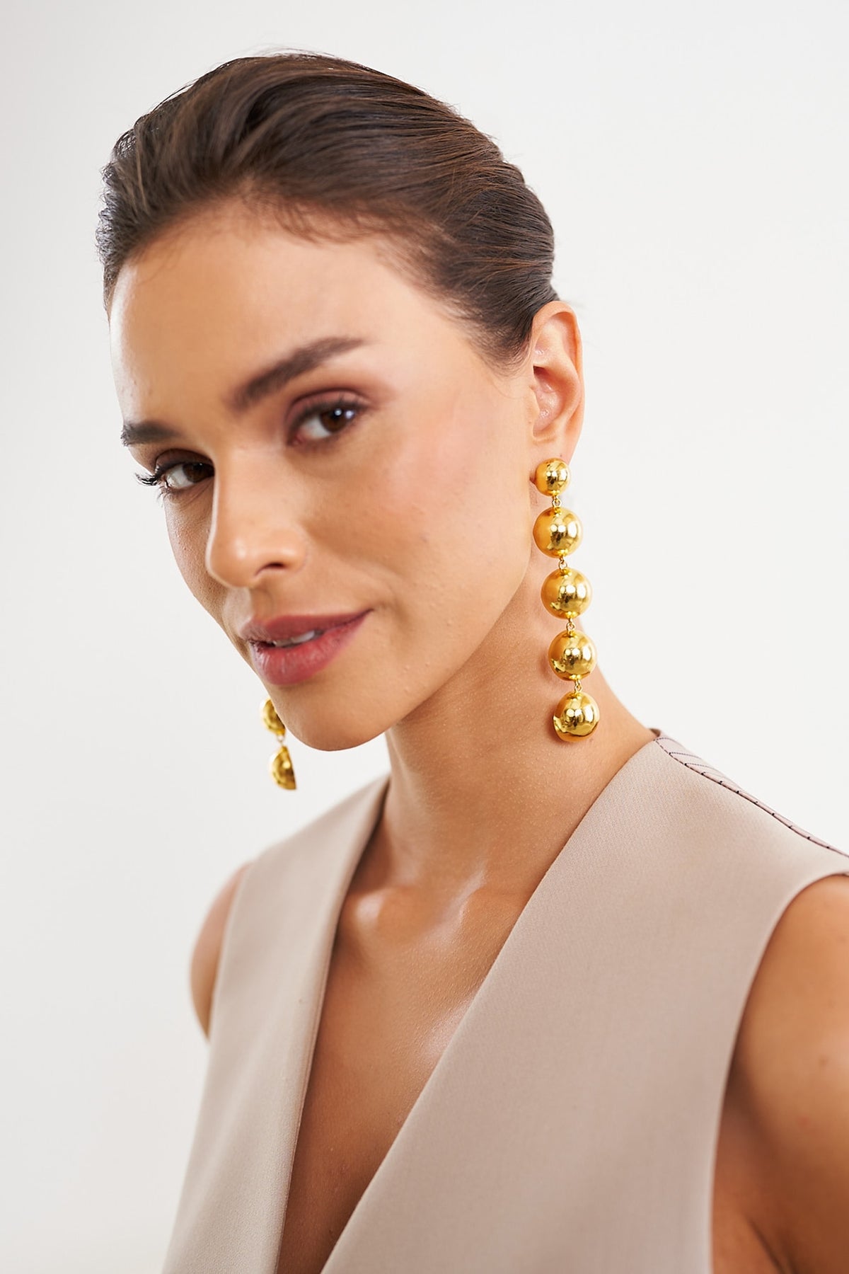Gold Plated Long Drop Contemporary Earrings