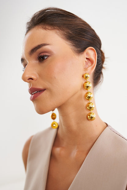 Gold Plated Long Drop Contemporary Earrings