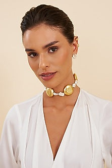 Two Tone Finish Grey Pearl Contemporary Layered Choker Necklace