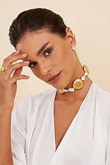 Two Tone Finish Grey Pearl Contemporary Layered Choker Necklace