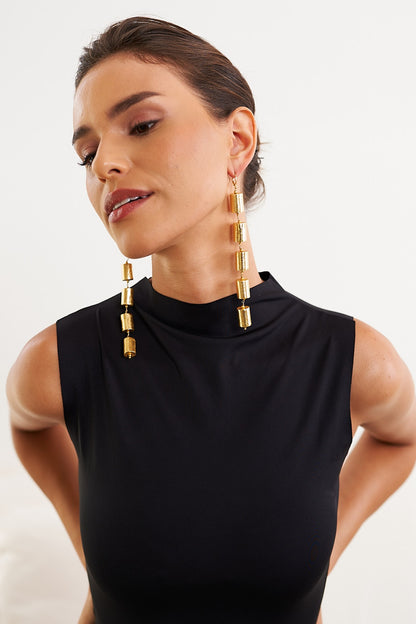 Gold Finish Column Contemporary Dangler Earrings