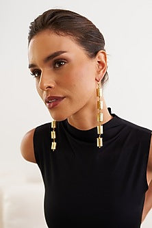 Gold Finish Column Contemporary Dangler Earrings