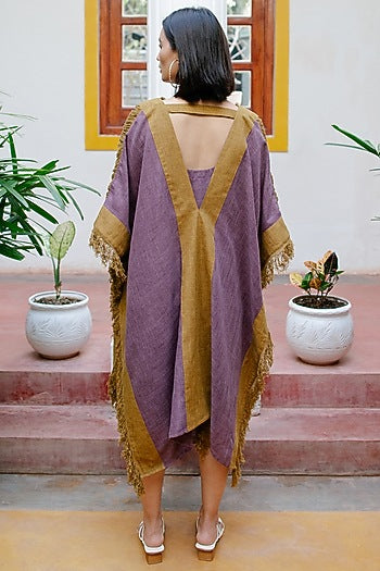 Purple & Mustard Kaftan With Fringes