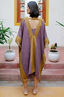 Purple & Mustard Kaftan With Fringes