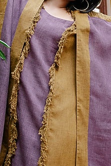 Purple & Mustard Kaftan With Fringes