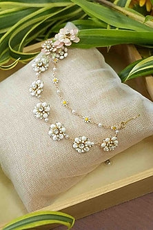 Gold Finish Off-White Gemstone & Resin Floral Earrings