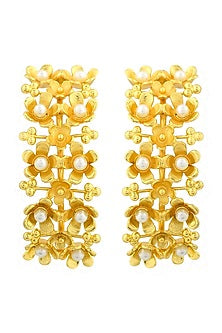 Gold Plated Handcrafted Pearl Half Hoop Earrings