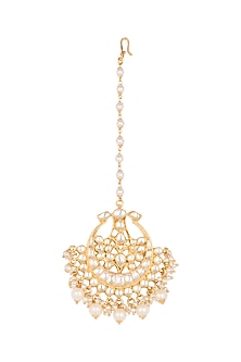 Gold Finish Kundan & Pearl Drops Maangtika