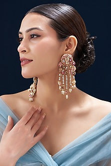 Resham & Moti Hand Embroidered Dangler Earrings