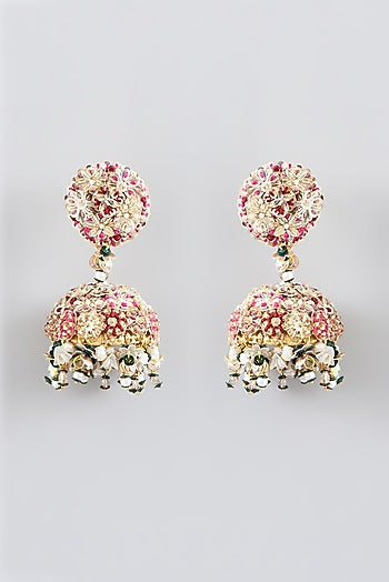 Resham & Moti Hand Embroidered Dangler Earrings