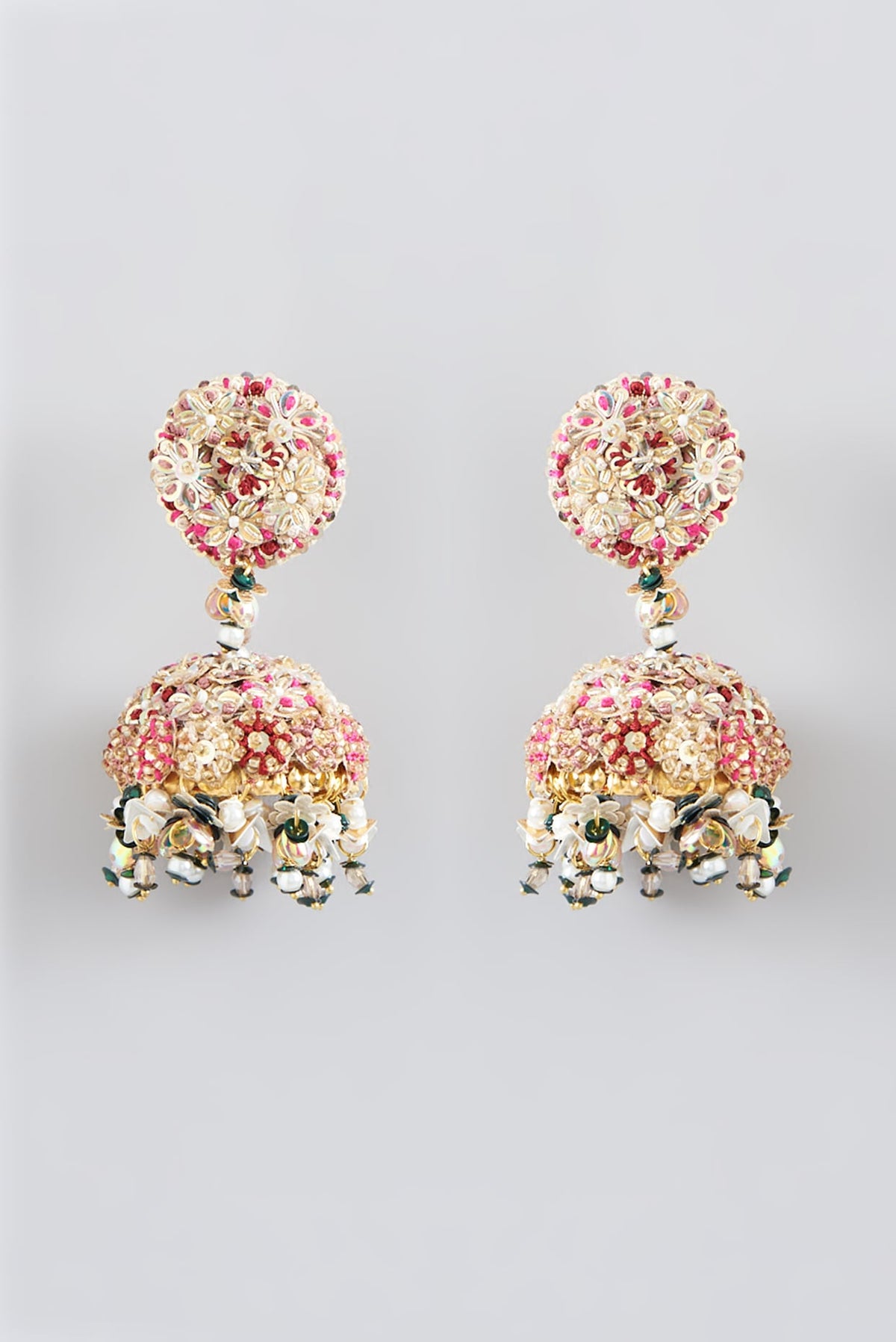 Resham & Moti Hand Embroidered Dangler Earrings