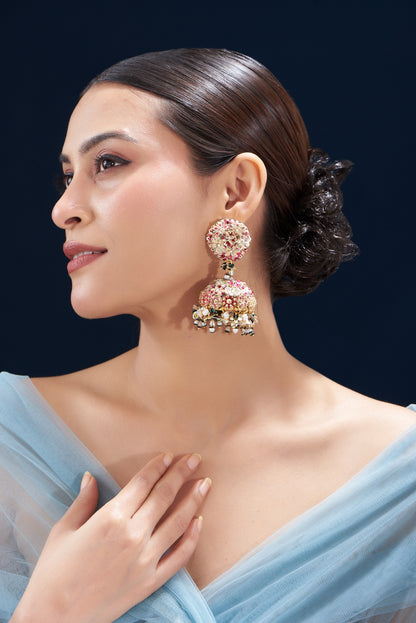 Resham & Moti Hand Embroidered Dangler Earrings