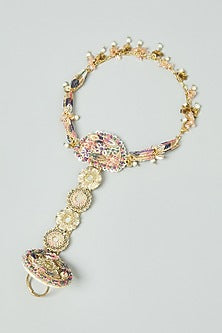 Hand Embroidered Hand Harness In Brass