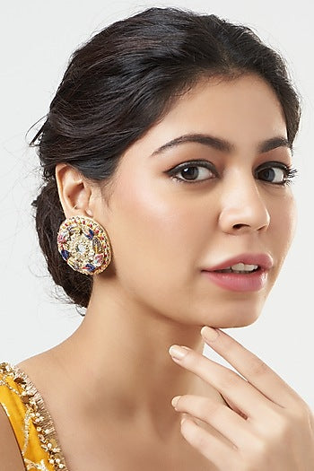 Stud Earrings With Kasab Embroidery
