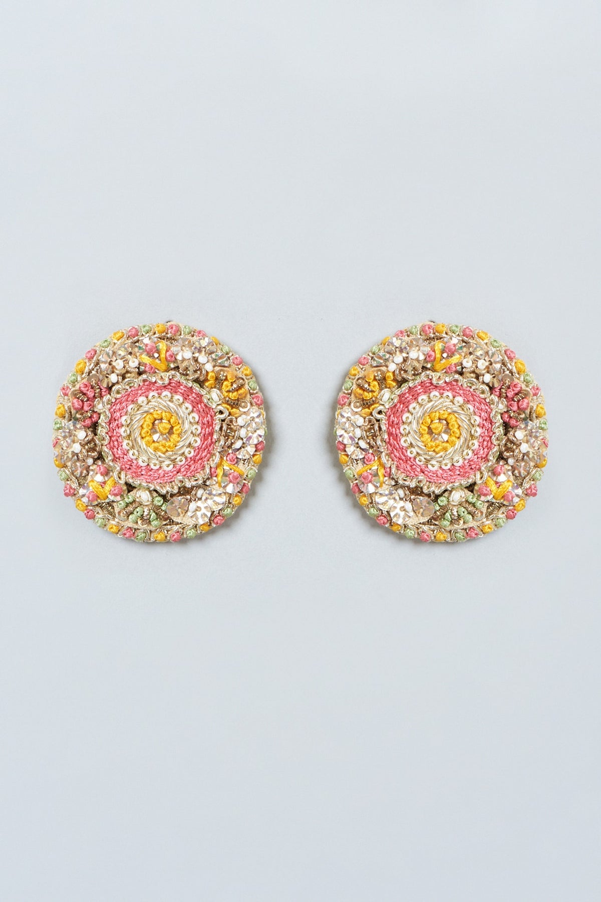 Stud Earrings With Dabka Embroidery