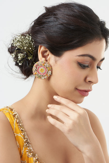 Stud Earrings With Dabka Embroidery