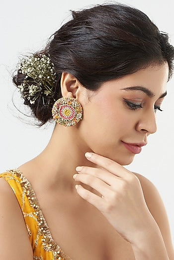 Stud Earrings With Dabka Embroidery
