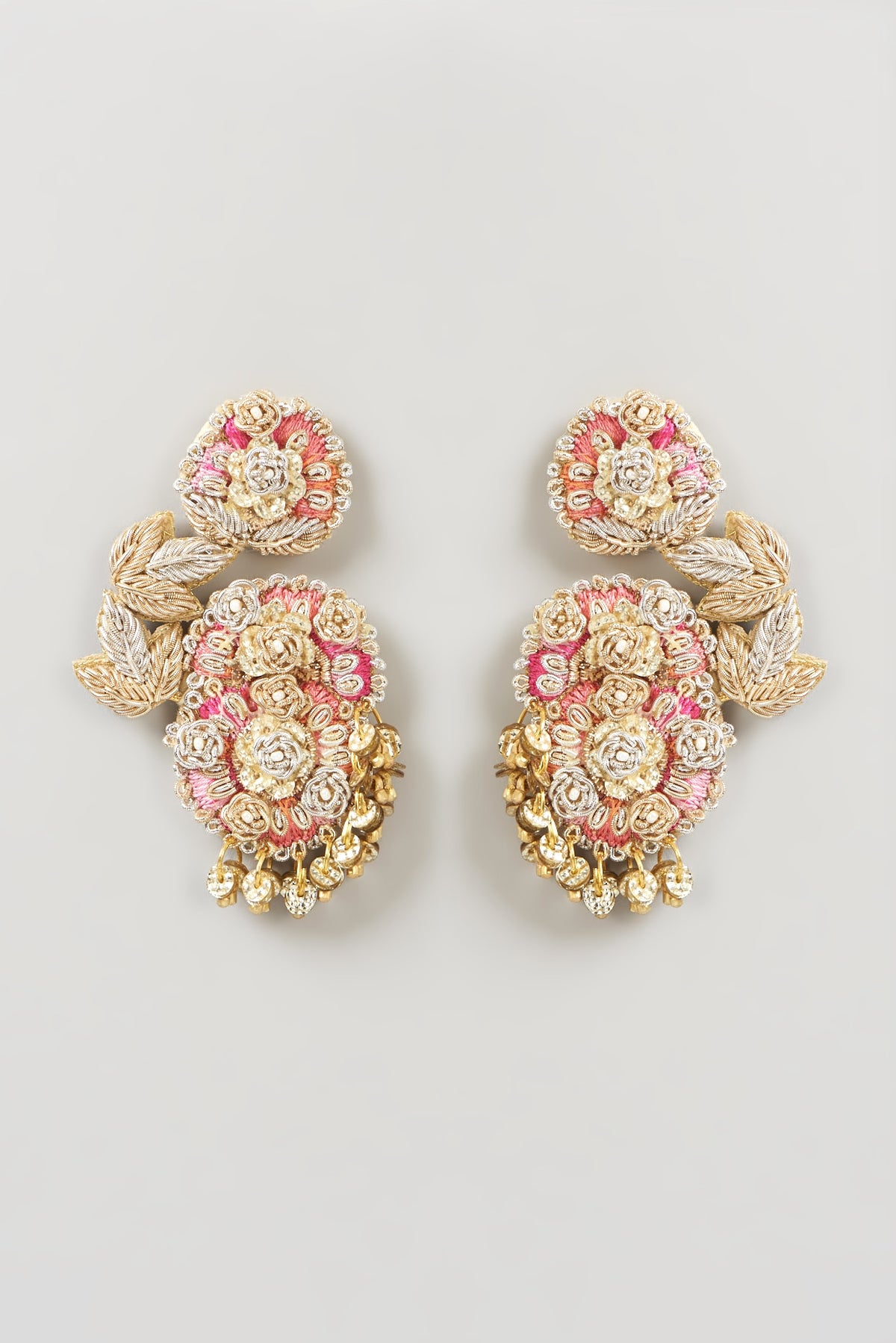Gold Finish Embroidered Earrings