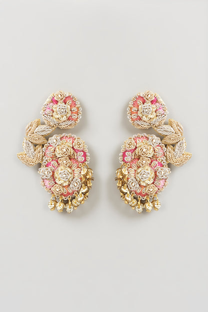 Gold Finish Embroidered Earrings