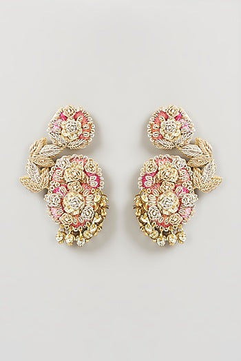 Gold Finish Embroidered Earrings
