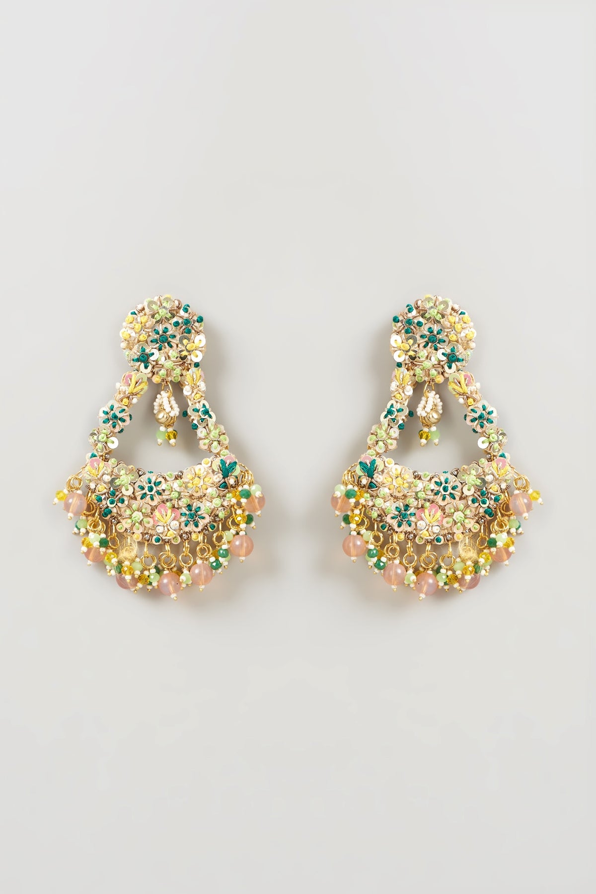 Gold Finish Hand Embroidered Earrings