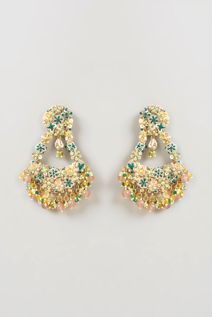 Gold Finish Hand Embroidered Earrings