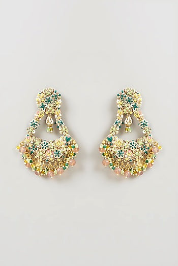 Gold Finish Hand Embroidered Earrings