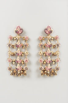 Gold Finish Hand Embroidered Earrings