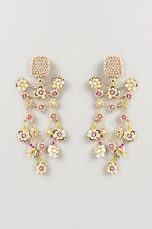 Gold Finish Earrings With Hand Embroidery