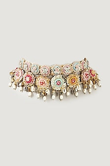 Gold Finish Necklace With Hand Embroidery