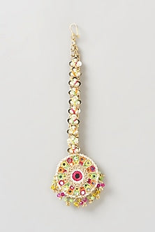 Gold Finish Maang Tikka With Hand Embroidery