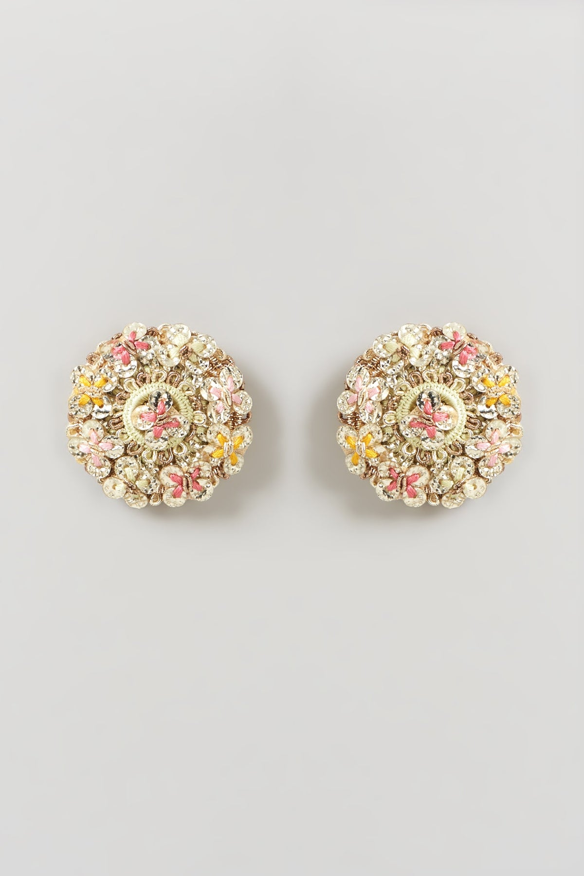 Gold Finish Hand Embroidered Earrings