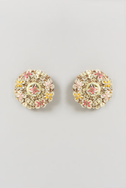 Gold Finish Hand Embroidered Earrings