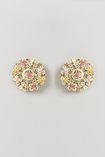 Gold Finish Hand Embroidered Earrings