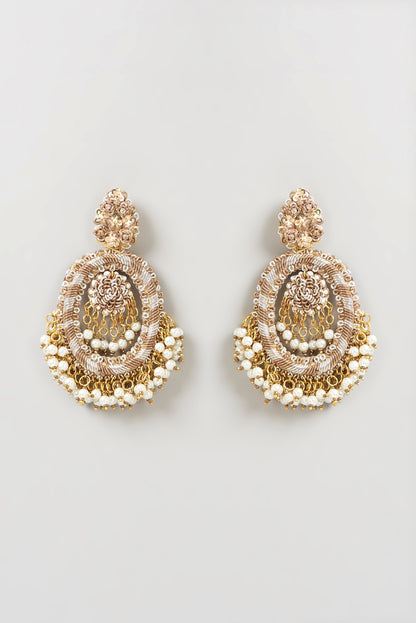 Gold Finish Hand Embroidered Earrings