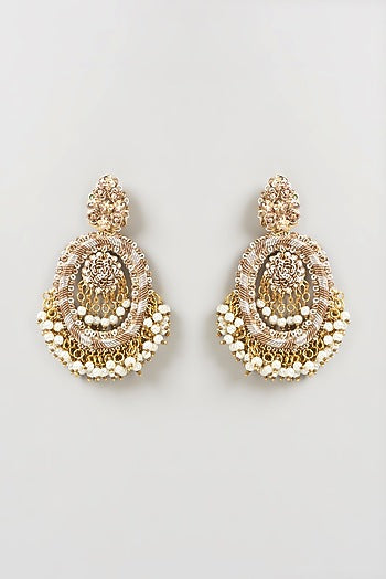 Gold Finish Hand Embroidered Earrings