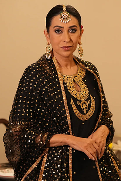 Yellow Gold Rhodium Finish Green Kundan Polki Maangtikka & Earrings Set In Sterling Silver