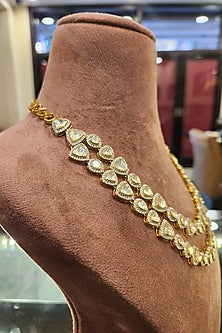 Yellow Gold Rhodium Finish Kundan Polki Necklace Set In Sterling Silver