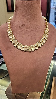 Yellow Gold Rhodium Finish Kundan Polki Necklace Set In Sterling Silver
