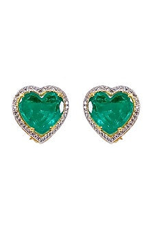 Gold Finish Heart Stud Earrings In Sterling Silver