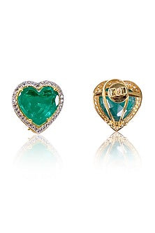 Gold Finish Heart Stud Earrings In Sterling Silver