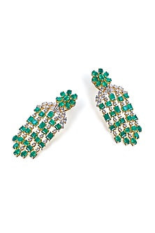 Gold Finish Green Onyx Earrings In Sterling Silver