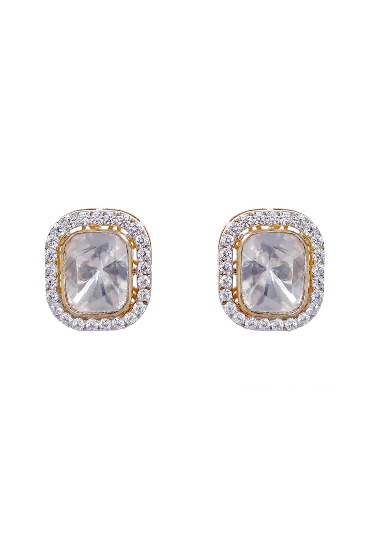 Gold Finish Stud Earrings In Sterling Silver