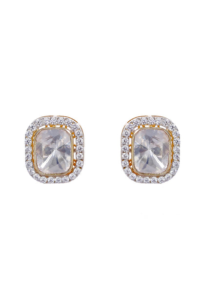 Gold Finish Stud Earrings In Sterling Silver