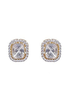 Gold Finish Stud Earrings In Sterling Silver