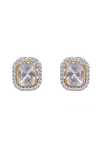 Gold Finish Stud Earrings In Sterling Silver