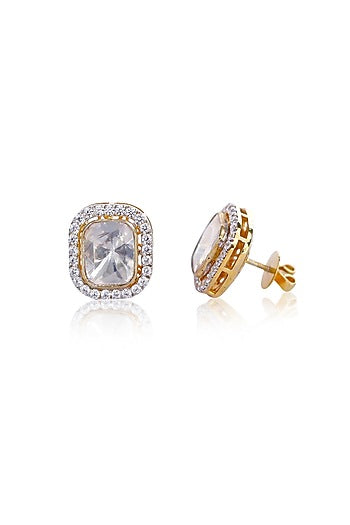 Gold Finish Stud Earrings In Sterling Silver