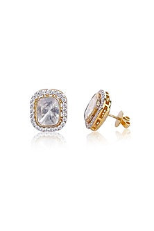 Gold Finish Stud Earrings In Sterling Silver